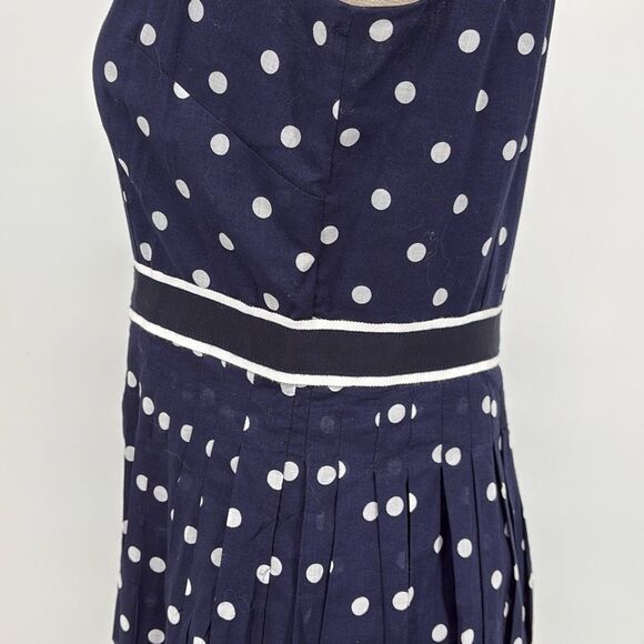 Talbots Women's Size 12P Fit And Flare Polka Dot Dress Sleeveless Navy White Cot - Picture 7 of 16